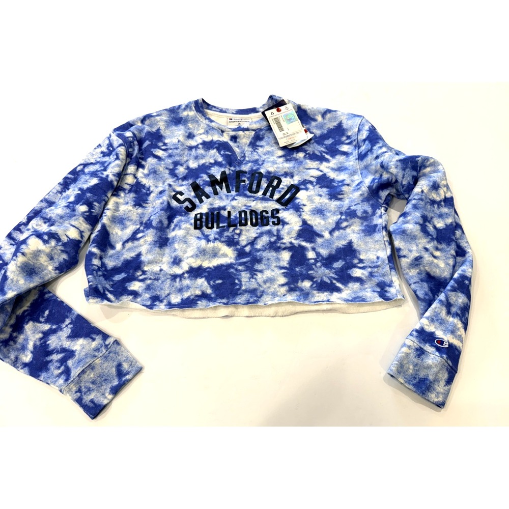 Champion Cropped Blue Tie-Dye Samford Bulldogs Sweatshirt Size M NWT NEW